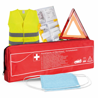 Kit de Primeiros Socorros para Carro DIN 13164:2022 – Com Triângulo e Colete Refletor | Segurança Rodoviária Completa