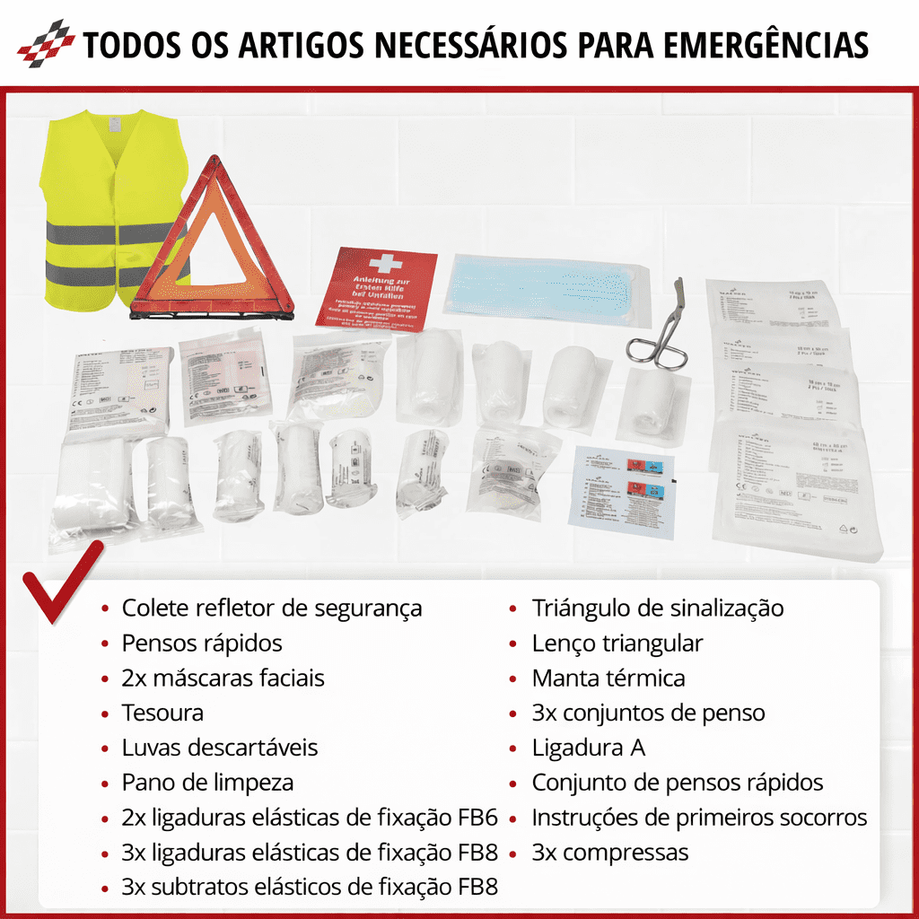 Kit de Primeiros Socorros para Carro DIN 13164:2022 – Com Triângulo e Colete Refletor | Segurança Rodoviária Completa - Image 2
